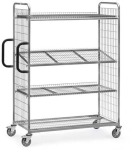 Orderverzamelwagen met 4 draadgaas etages, 1825 mm hoog.