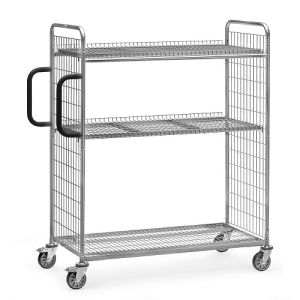 Orderverzamelwagen met 3 draadgaas etages, 1625 mm hoog